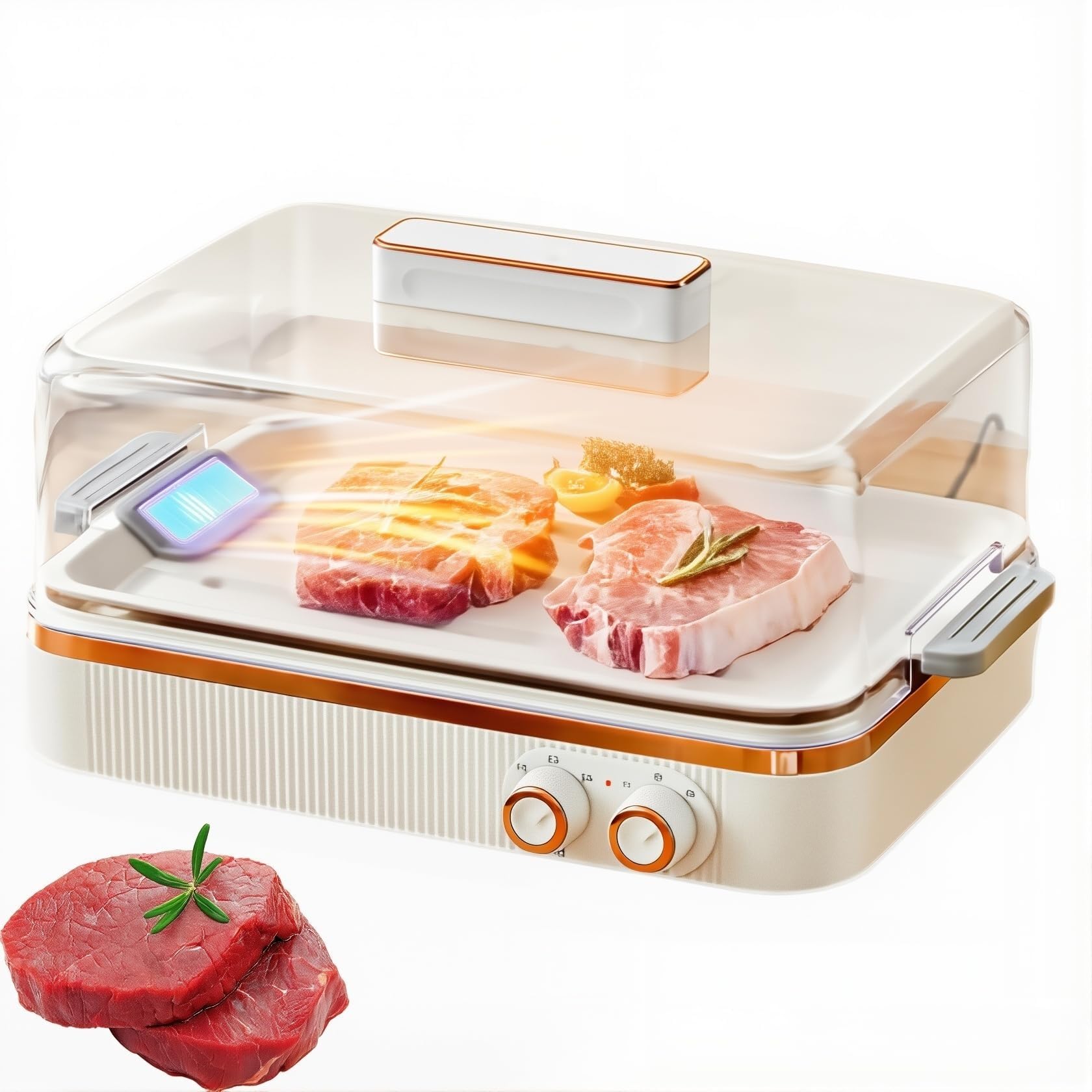 FHRKA Electric Meat Defrosting Tray,5L Food Defrosting Thawing Machine with Lid,Thawing Board for Frozen Meat Steak Chicken Fish
