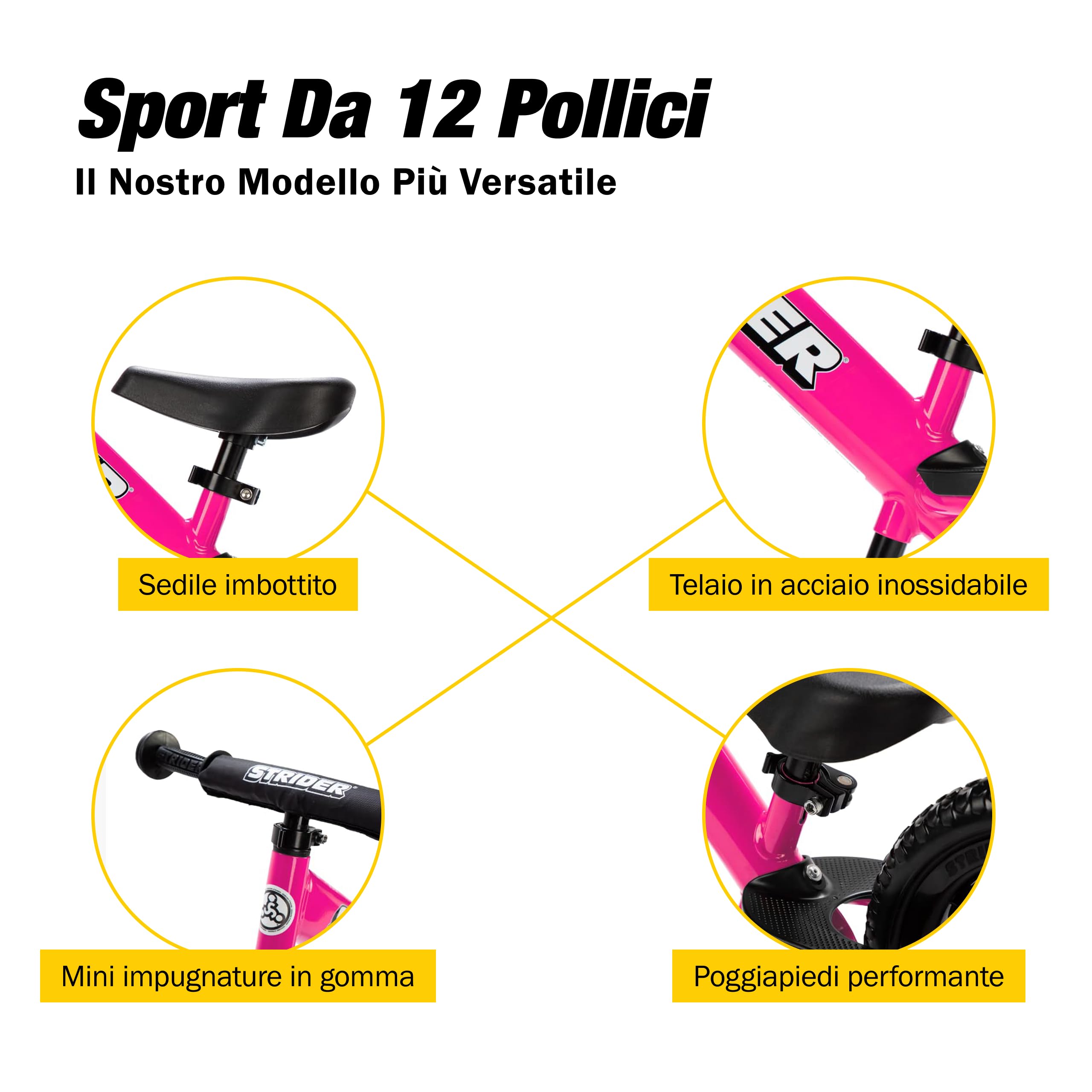 Strider Bicicletta sportiva per bambini, 12 pollici, bici da corsa da 18 mesi a 5 anni, Balance Bike