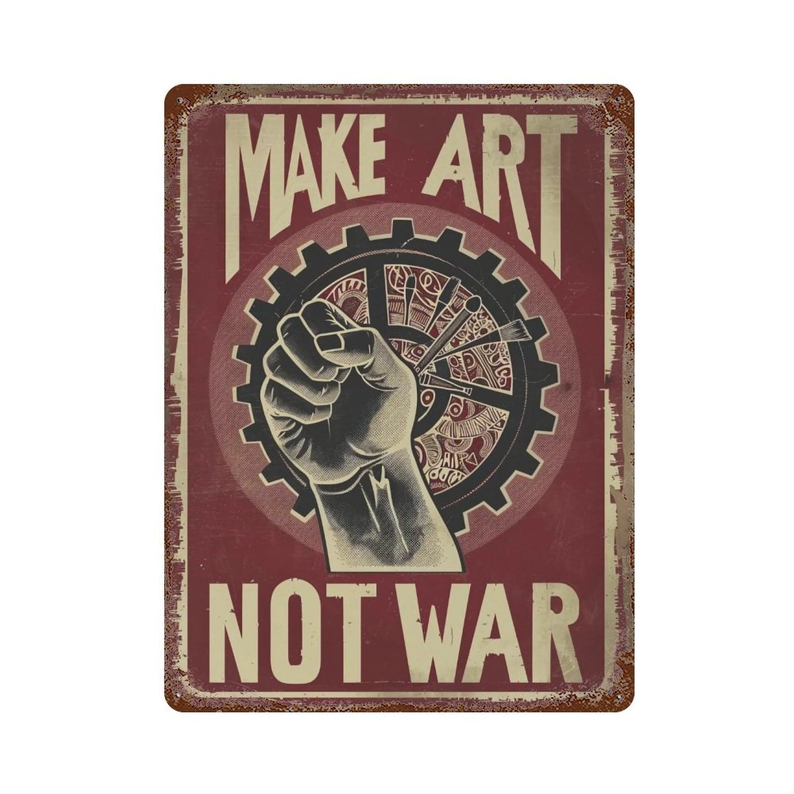 YHGERTKU Make Art Not War Grunge Screen 02 Wall Art Retro Iron Vintage Metal Tin Sign Poster Modern Decor for Living Rooms Gift 40x30cm