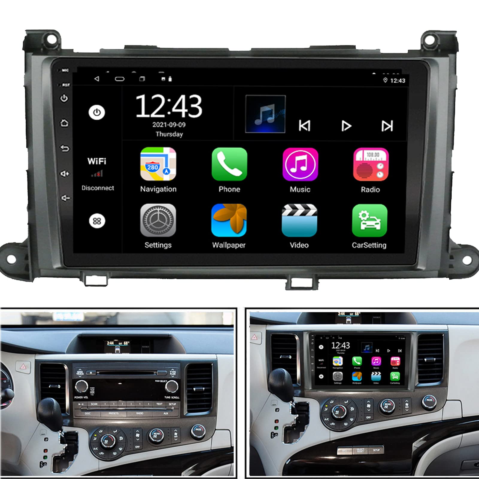 Cocheparts Car Stereo for Toyota Sienna Radio 2011-2014 Android 11 with 8-Core Built-in Apple Carplay/Android Auto/DSP/WiFi/4G Sim Card/Steering Wheel Control(Note:Not Compatible with JBL System)