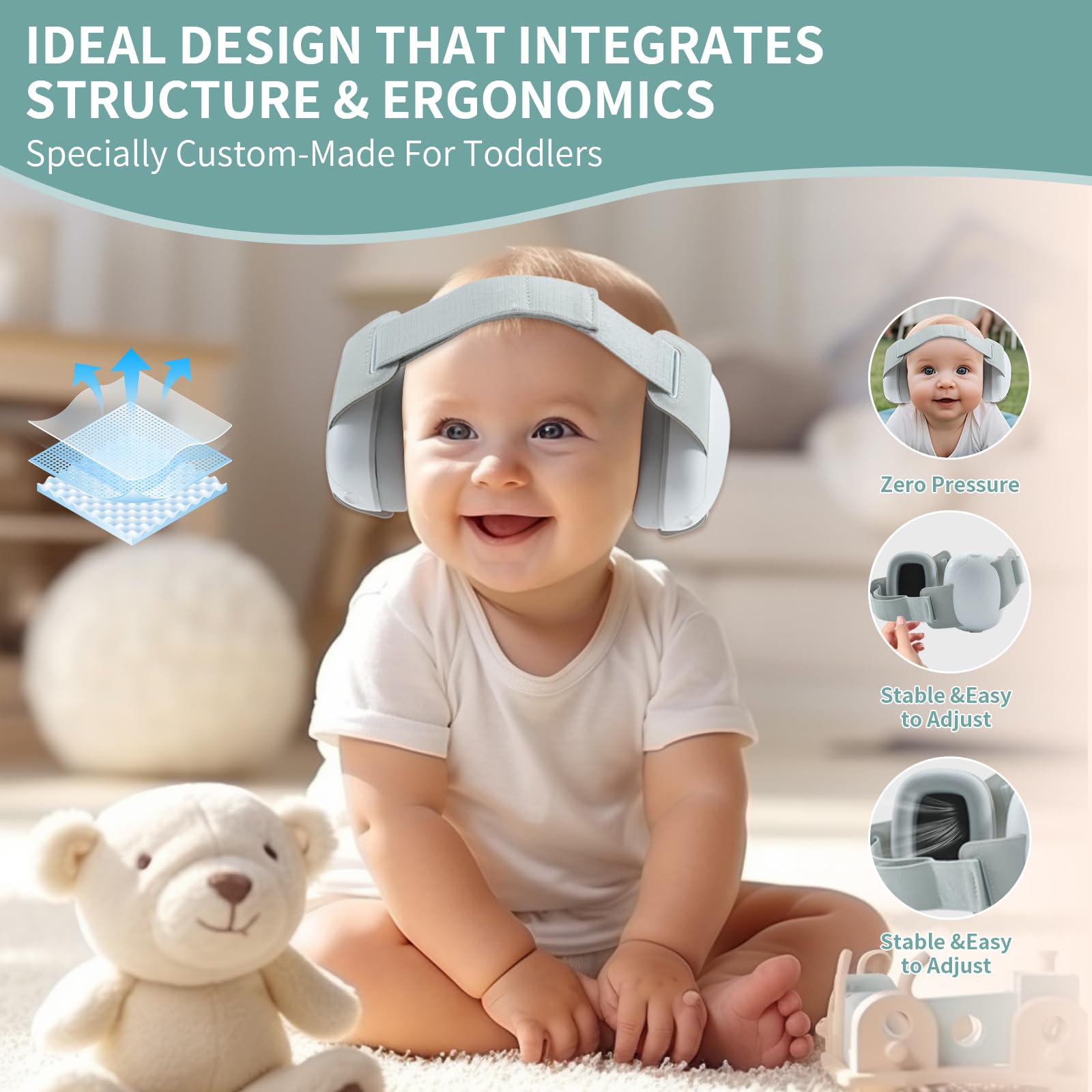 auvstar Versione Aggiornata Cuffie Neonato Antirumore,Protettori Acustici per Neonati,Cuffie Antirumore Bambini,Regolabile Cuffie Antirumore Bambini con Fascia Elastica,Bianco
