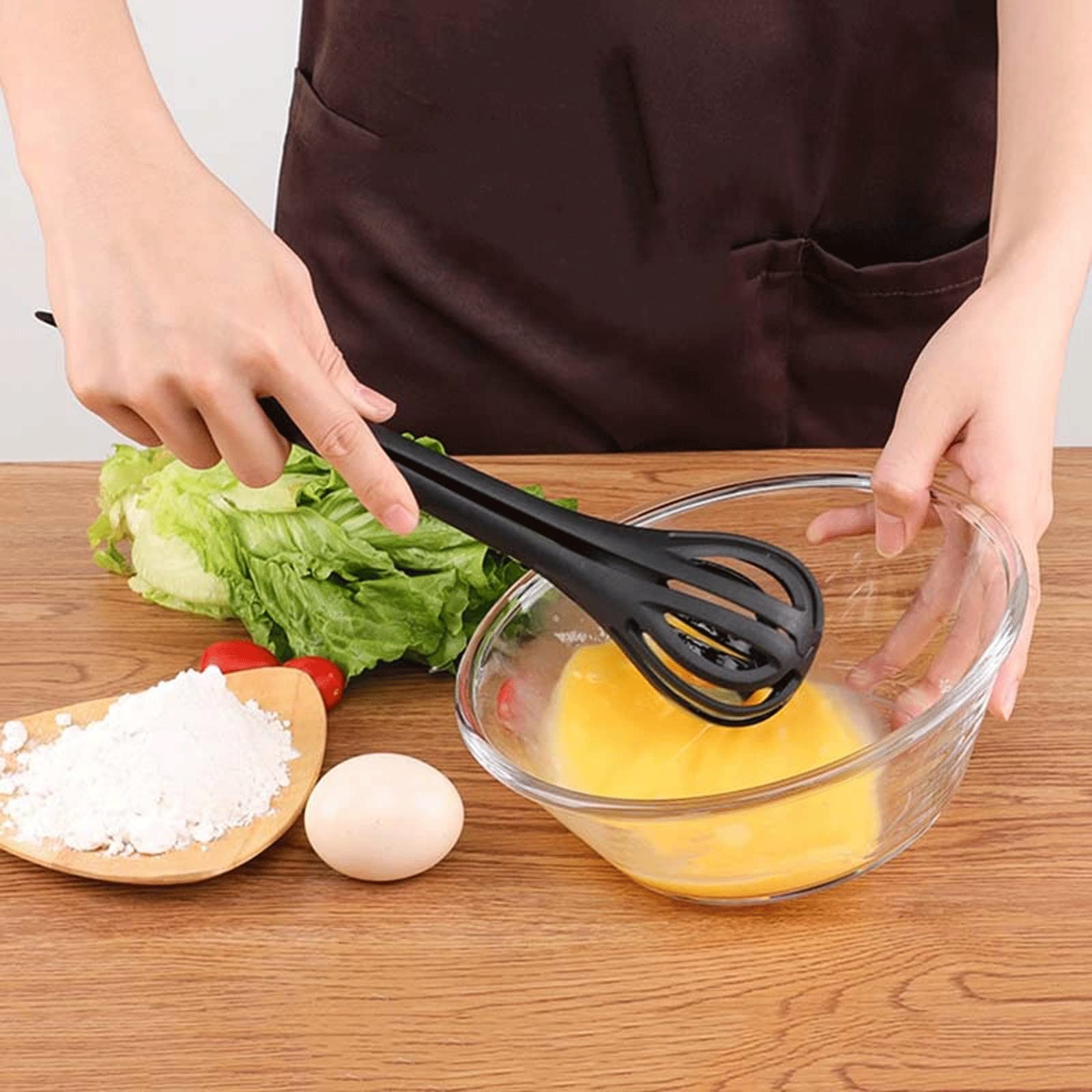 Frusta per uova 3 in 1 frusta manuale per cucinare frusta manuale per cucinare frusta manuale per cucina pinze per tagliatelle alimentari frusta per montare (nero)
