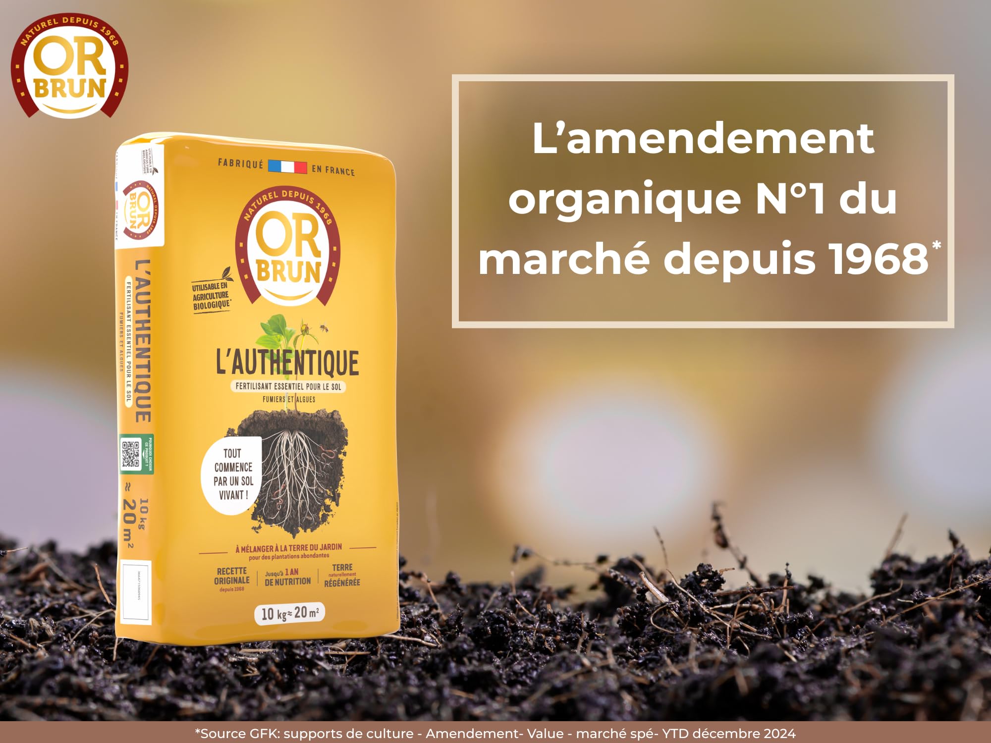 OR BRUN Authentique Fertilisant - Fertilisant Essentiel Pour Le Sol - 10kg - 20m² - Fumiers & Algues OBRAAUT10