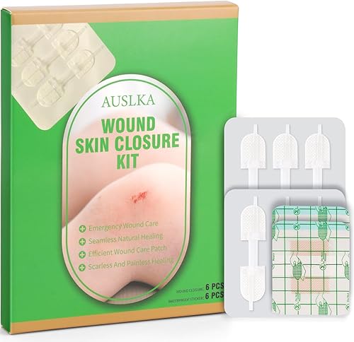 AUSLKA Tiras de cierre de heridas – 6 vendajes de mariposa para cierre de heridas – Tiras de cierre de heridas con punto de cremallera – Tiras