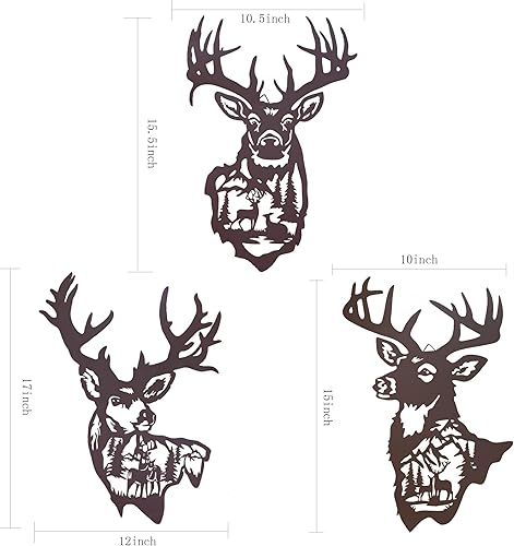 Miniatura 7 de BVLFOOK Decoración de pared de ciervo de metal grande de 16 pulgadas, decoración rústica de cabaña, decoración de caza para el hogar, baño,