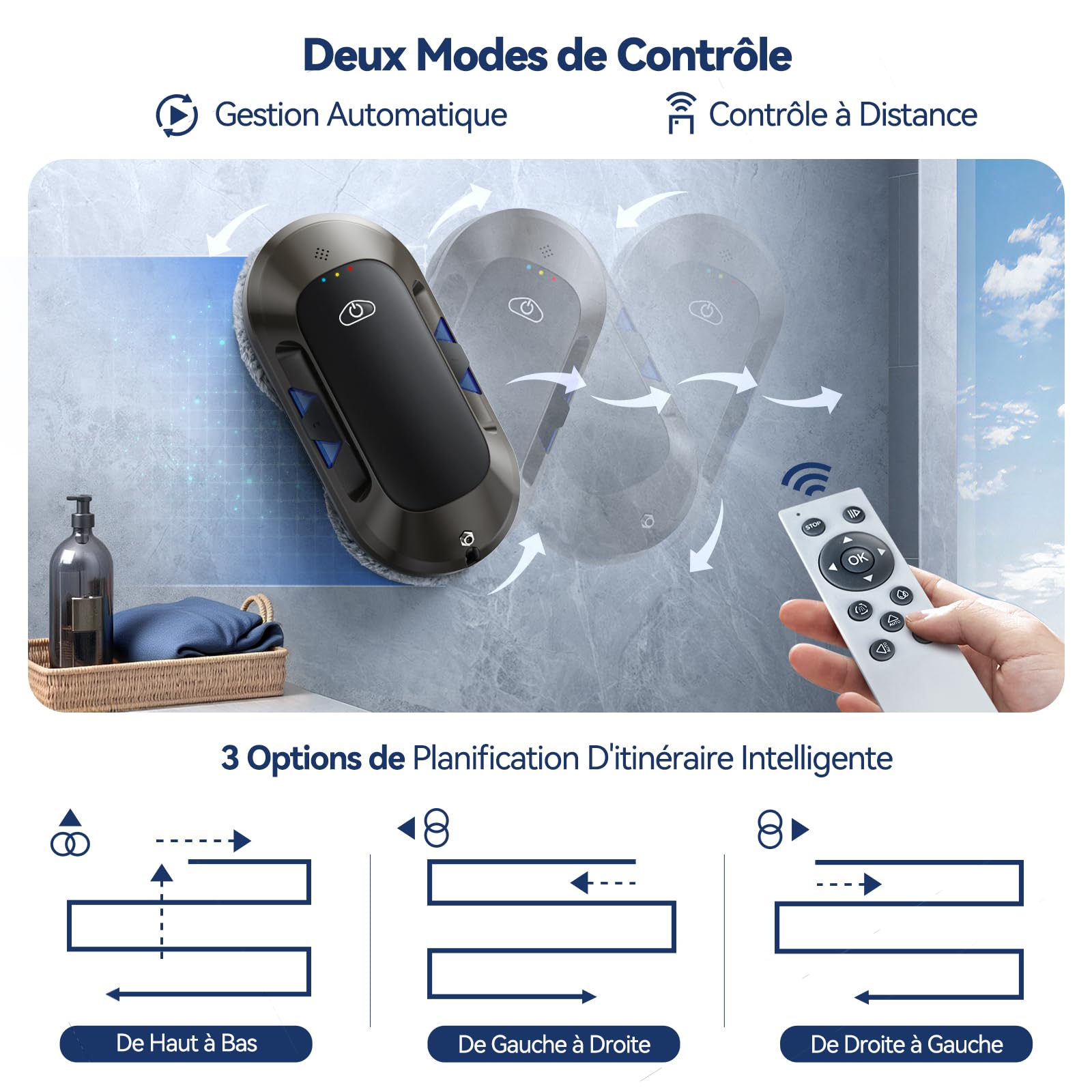 W23D Robot Lave Vitres avec Double Buse, Technologie de Nettoyage