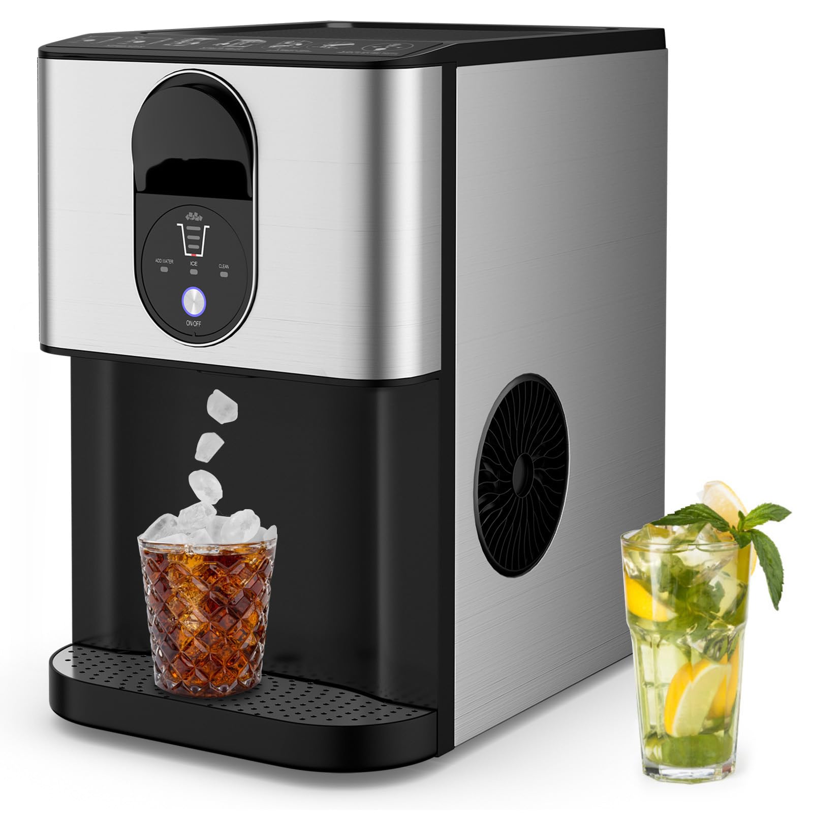 ARLIME Self Dispensing Nugget Ice Maker Countertop, 56 lbs/24 H Pepple Chewable Ice Making Machine w/Self-Cleaning System, Pellet Ice Machine w/ 0.63 gal Water Tank for Home Kitchen Party