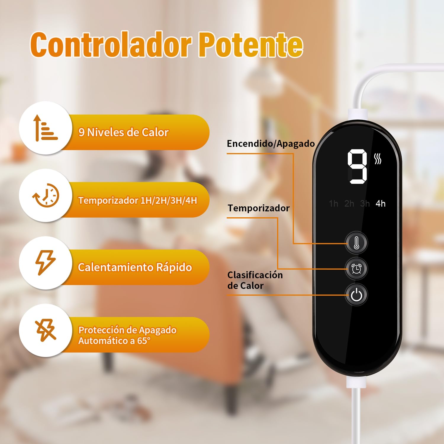 Onherm Almohadilla Eléctrica Cervical 48×58 cm, Manta Térmica Eléctrica para Cuello, Espalda y Hombro con Apagado Automático, 9 Niveles de Temperatura, de Franela, Lavable a Máquina