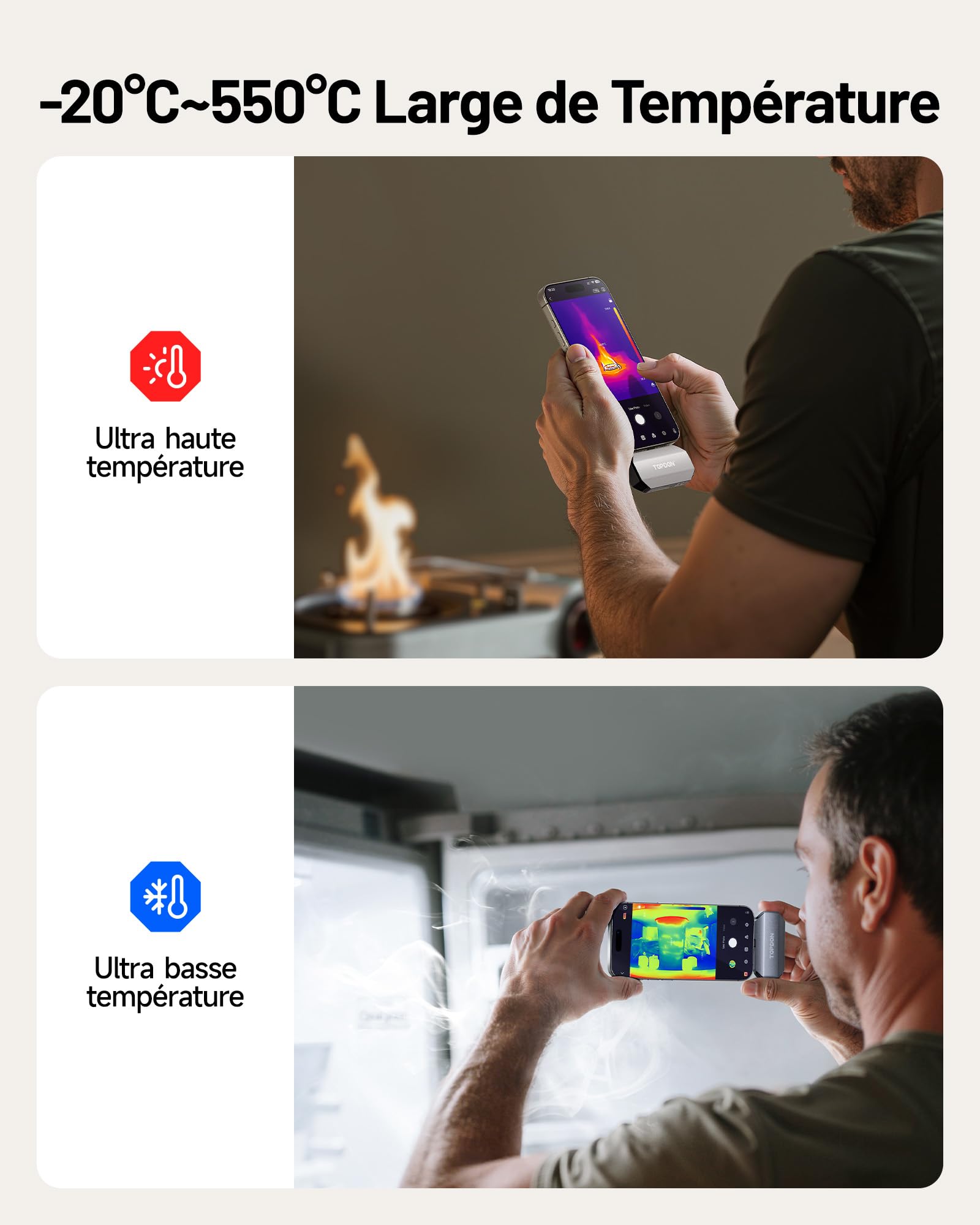 TOPDON TC002C Duo Camera Thermique pour Android iPhone iPad, 512x384 TISR Haute Résolution, -20℃ à 550°C Plage de Température, 25Hz, 40mK, Camera Infrarouge avec USB-C pour Smartphone/Tablet/Windows