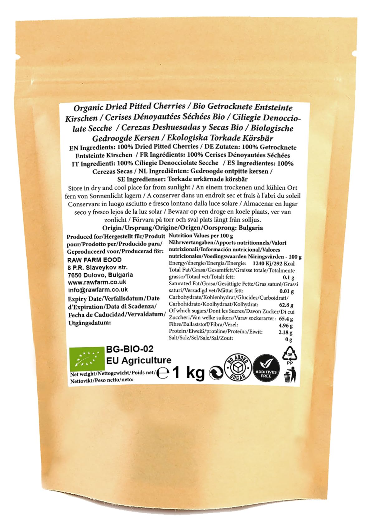 Raw Farm – Bio Cerezas Ecológicas Deshidratadas 1 kg – Sin Hueso – 100% Naturales y Sin Aditivos – Sin Azúcar Añadido – Jugosas, Frutadas y Aromáticas