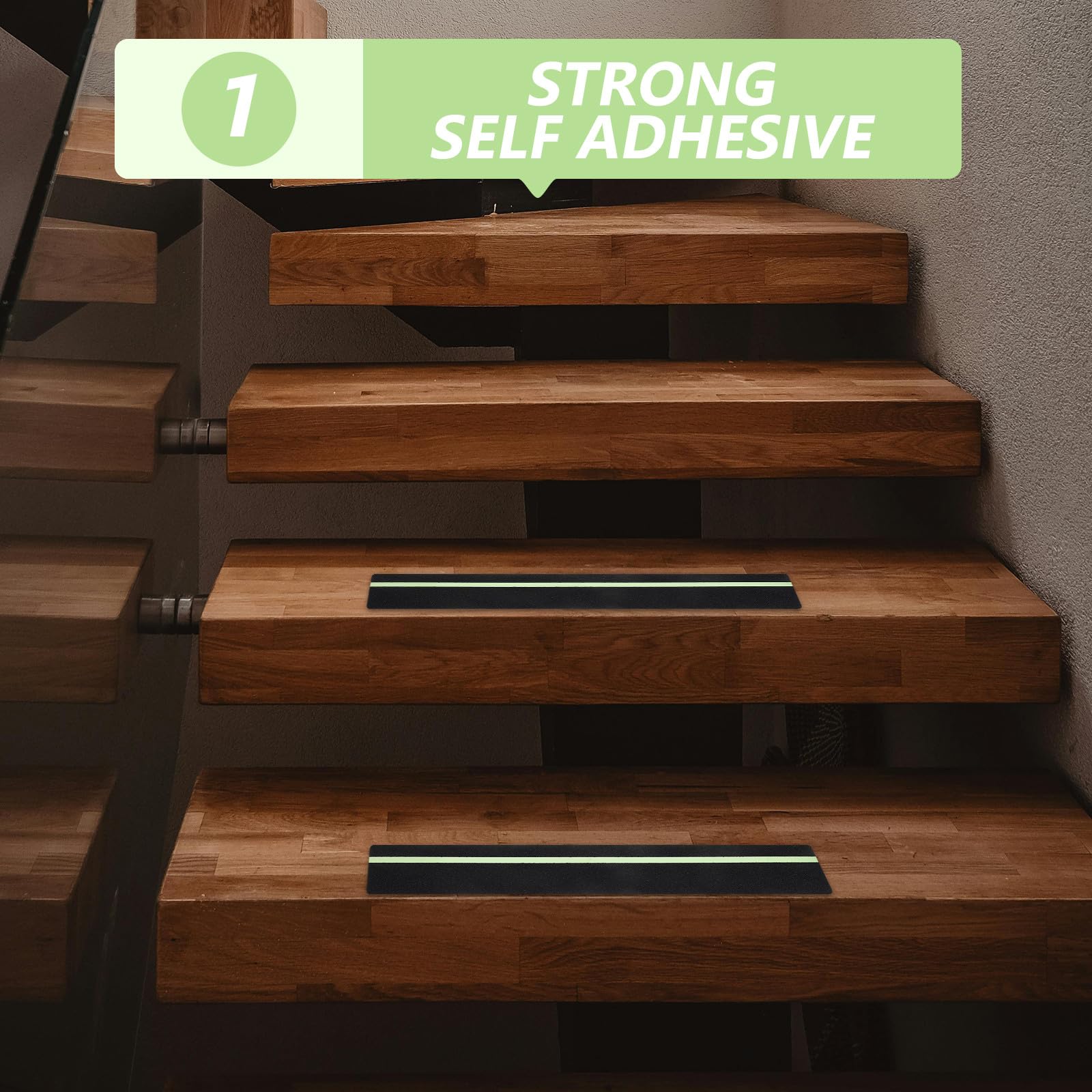 DOITOOL Cinta antideslizante de 15 piezas: Peldaños de escalera antideslizantes de 61 x 10 cm (24 x 4 pulgadas) - Grano 80 para escalones de madera en exteriores - Tiras adhesivas precortadas de alta