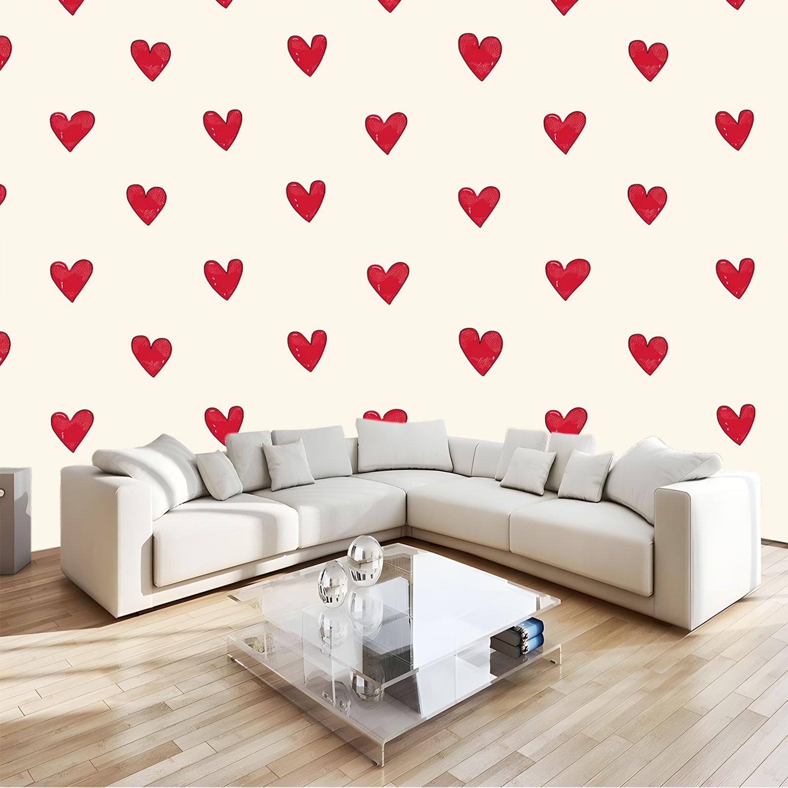 Dessin Animé Coeur Rouge Papier Peint Intissé Mural pour Chambre Enfant
