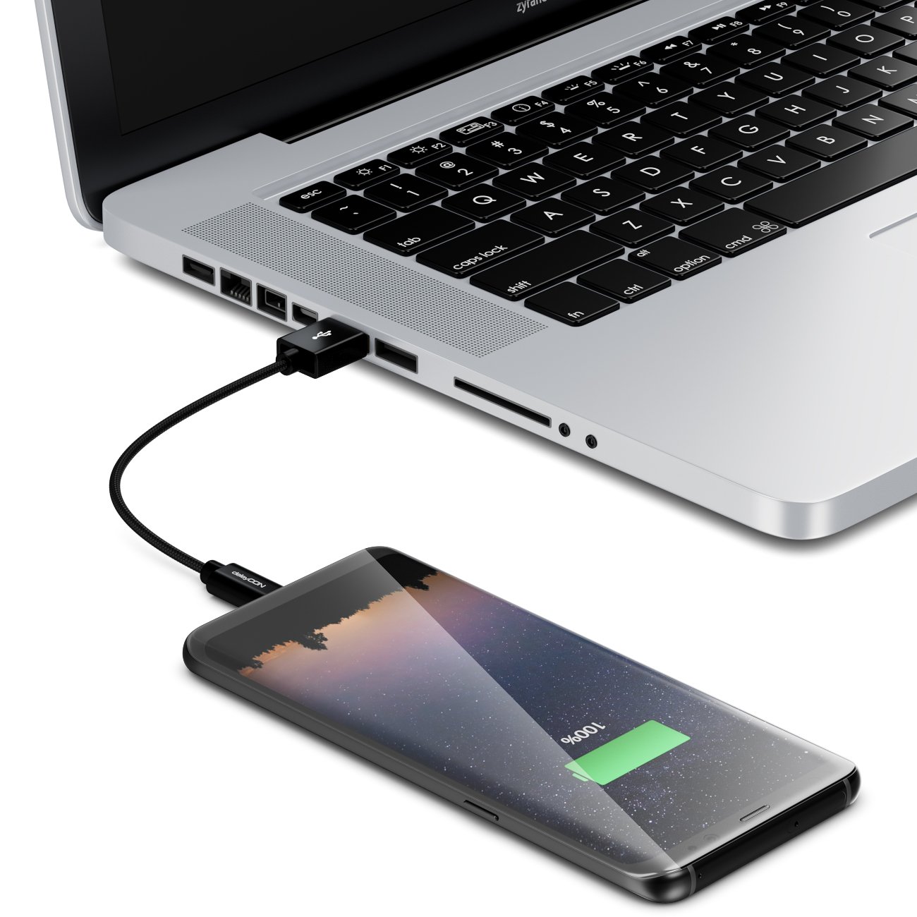 deleyCON Cavo Micro USB 0,15m Nylon + Cavo Metallico Cavo Dati di Ricarica Cavo di Ricarica Rapido Smartphone Tablet PC Laptop Notebook - Nero