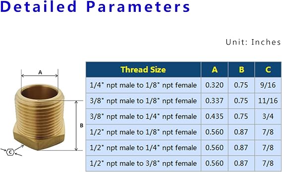 1/2 NPT Male x 1/4 NPT Female Brass Bushing Reducer Reducing Pipe Adapter Fitting 5pcs 1200 PSI