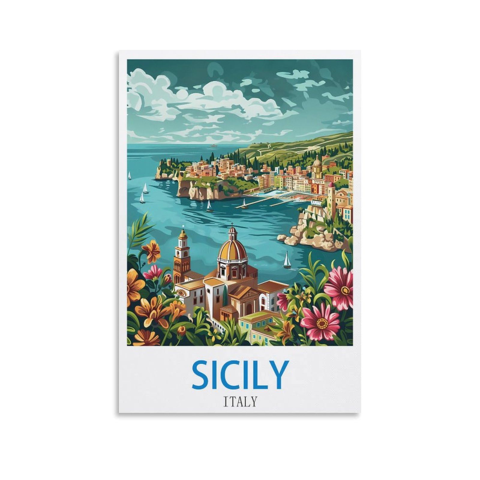 Fzyuen Unframe-Style Sicily Italy Vintage Travel Posters 08X12inch(20X30cm) Canvas Wall Art Prints For Wall Decor Room Decor Bedroom Decor