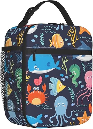 Vista 20 de Lonchera con diseño de dinosaurio con tiburón, con aislamiento, divertida, reutilizable, impermeable, portátil, bolsa de almuerzo Dinosaurio