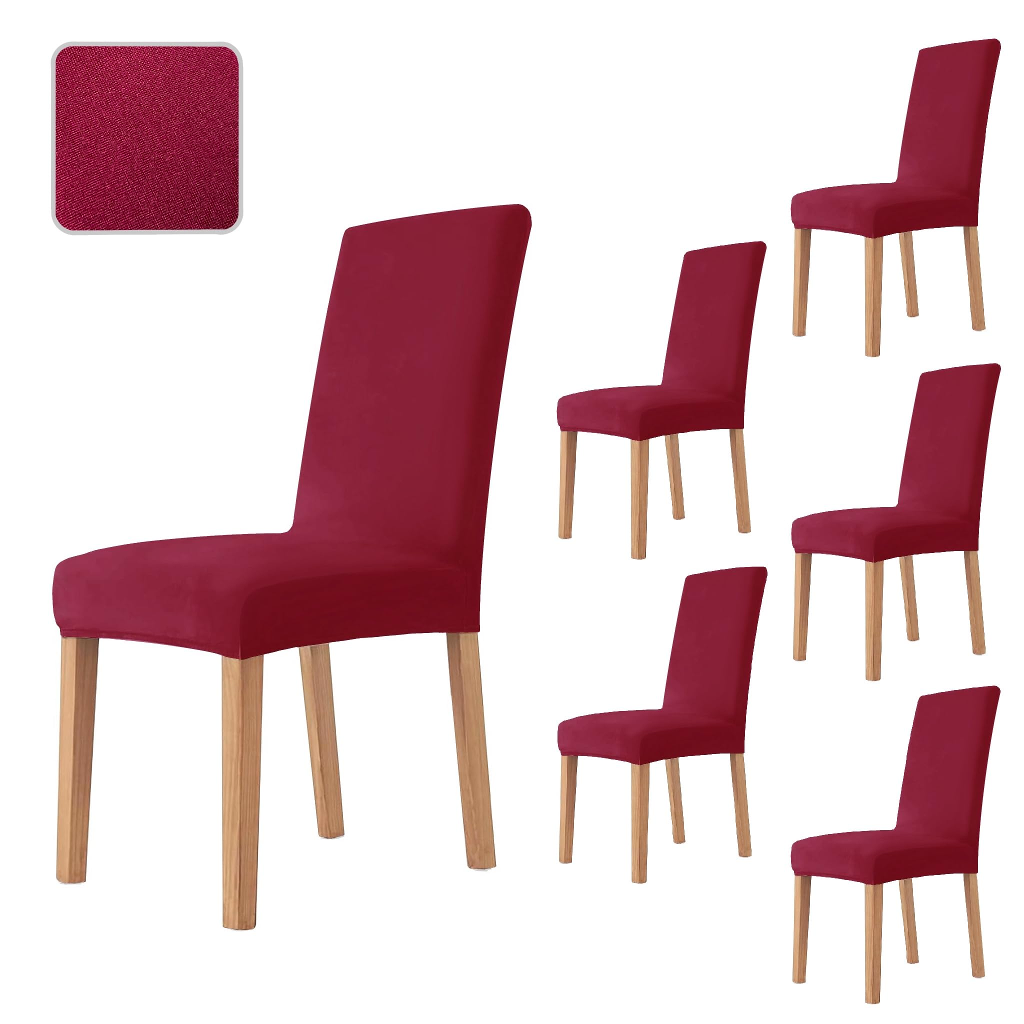 GFD - Fundas Elásticas para Sillas Comedor con Respaldo, Fundas Lisas para Sillas Ajustables Lavables, Forros para Sillas de Comedor, Cubre Sillas, Funda Silla Oficina Hogar (6 Piezas, Granate)