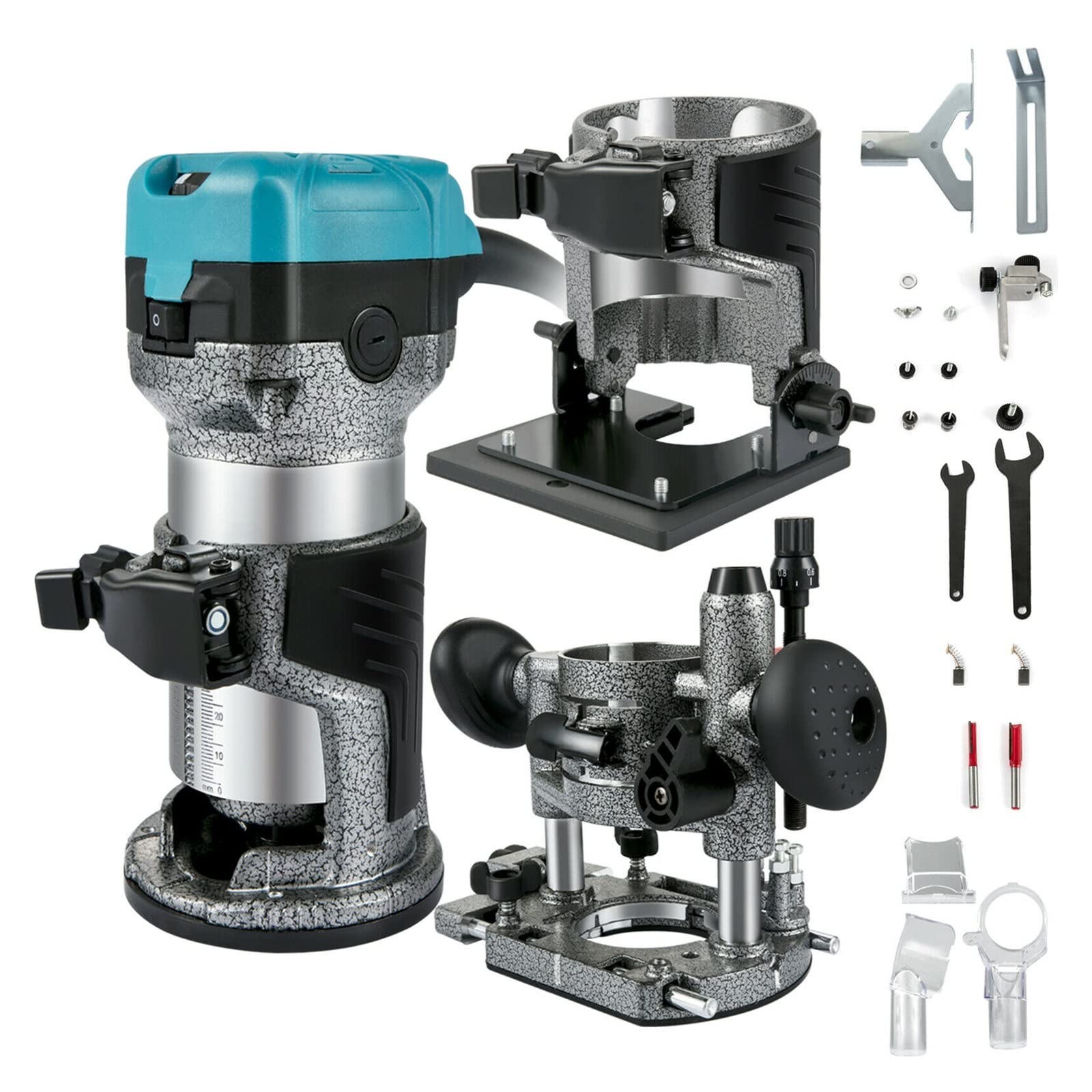 Woodworking Electric Trimmer Hand Wood Router Machine Power Carpentry Tools for Trimming Slotting Milling Grooving Carving(Fixed Plunge Tilt-A)
