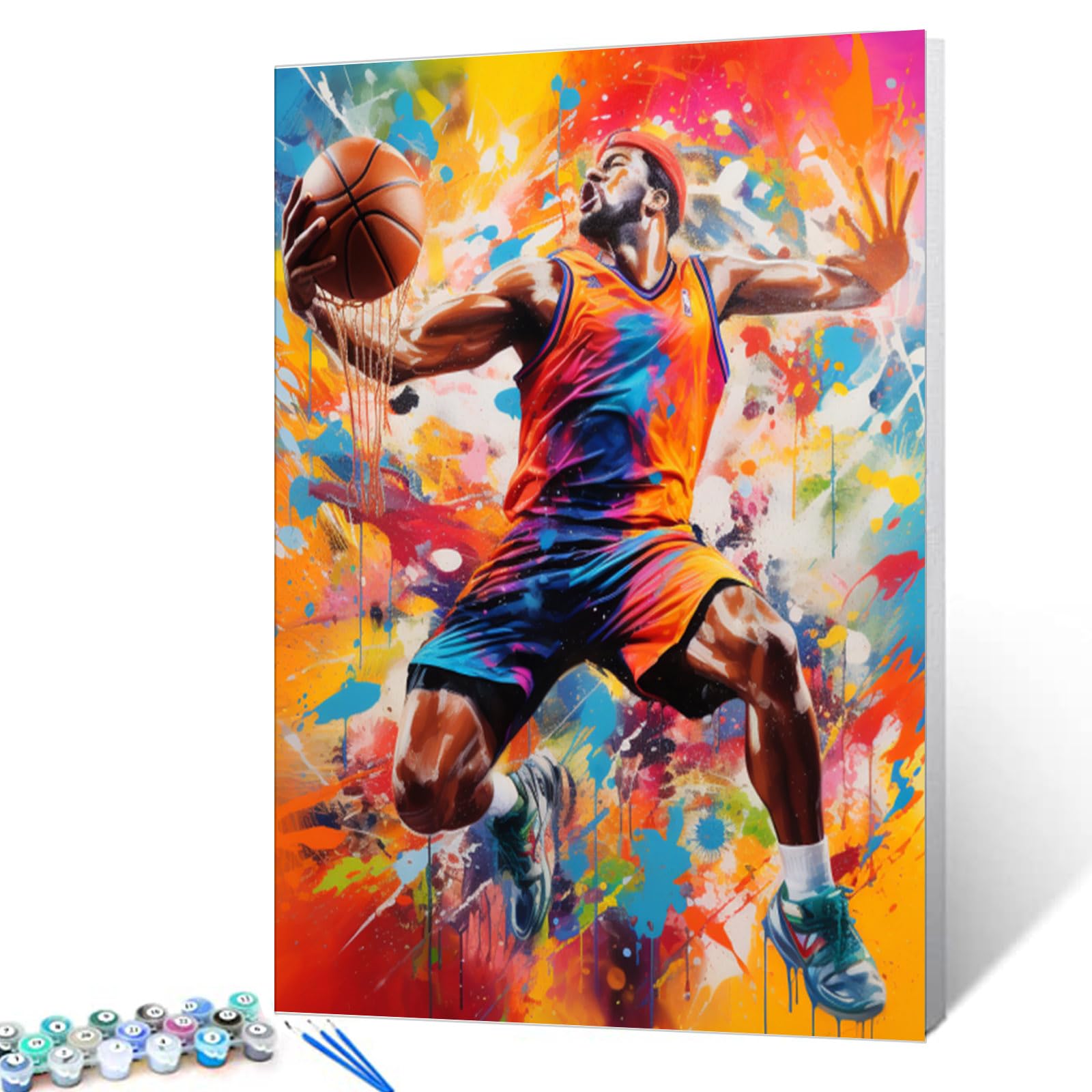 Digital Drawing Playing Basketball Paint by Numbers Kits Adults Beginners Ball Sport Wall Art Picture Oil Painting Canvas Acrylic Pigment Kits Decor Burning Pop Art Picture Gift 16x20In (DIY Frame) โ image 1