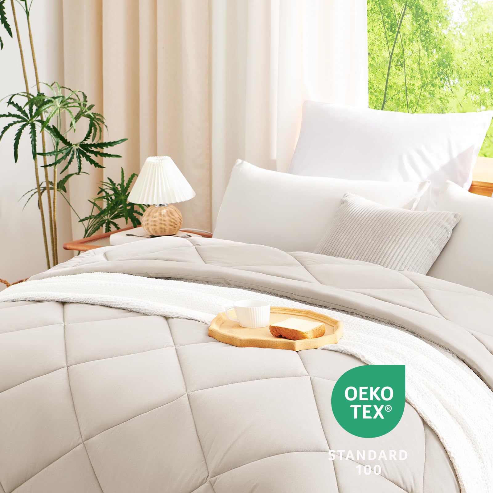 WAVVE Edredón Relleno Nórdico 220x240 cm para Cama 135/150, Edredón de Fibra 300gr/m², Ligero, Suave, Transpirable para Otoño e Invierno (240x220 cm, Beige)