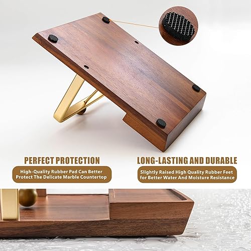 Miniatura 5 de Servilletero de madera con soporte para salero y pimentero, almacenamiento dos en uno para servilletas y botellas de condimentos, soporte de