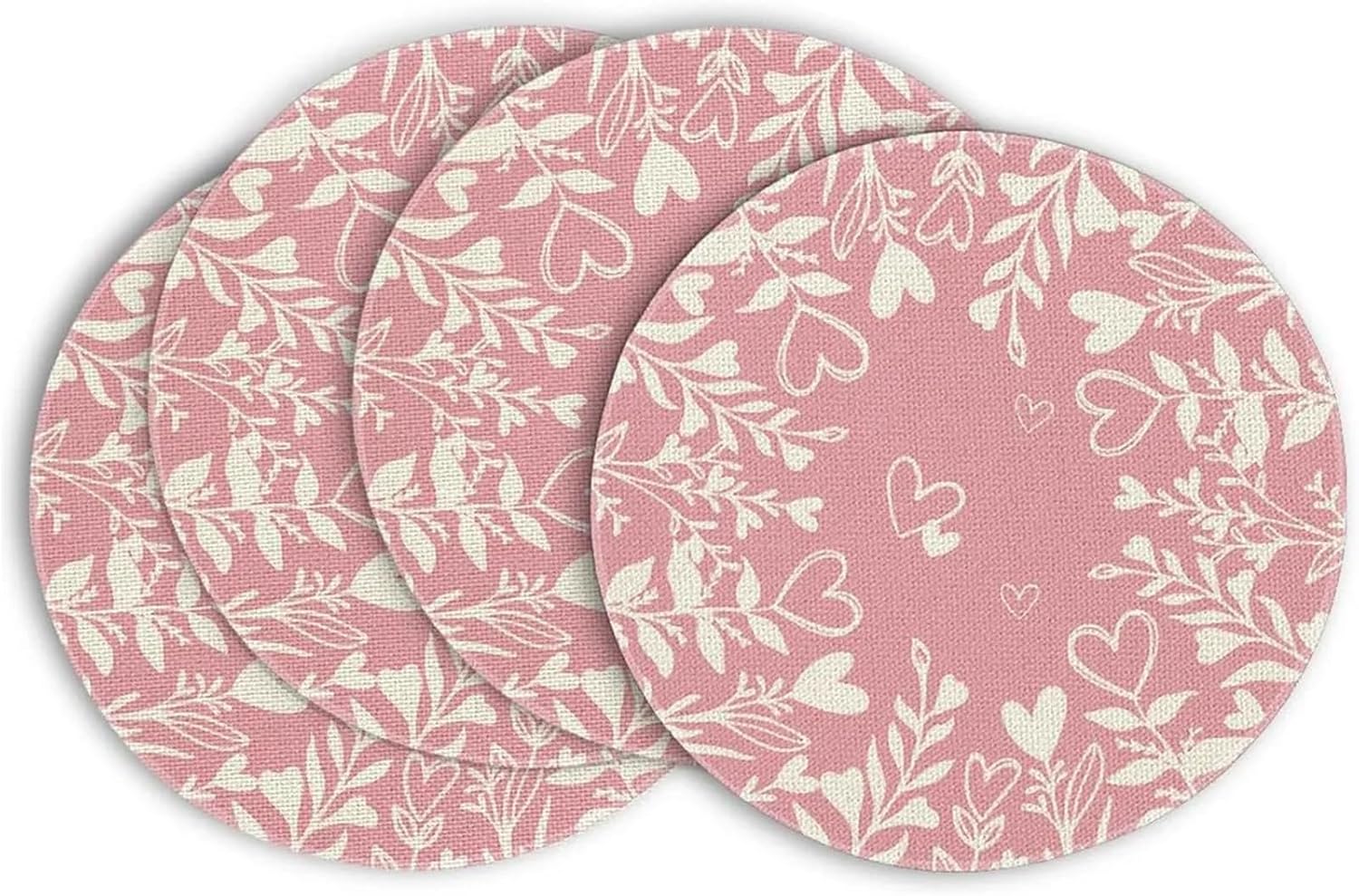 Waterclor Eucalyptus Hearts Valentine's Day Round Placemats Set of 4, 14 Inch Seasonal Round Table Mats for Dining Decor(10)