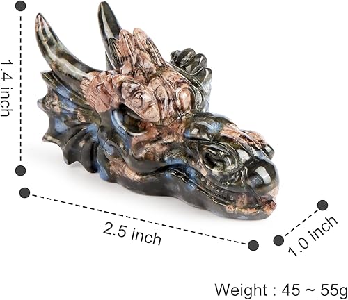 Miniatura 4 de Artistone Piedra de glaucophane con cabeza de dragón y calavera tallada con anfíbole azul, estatua de dragones de cristal, figuras de piedra