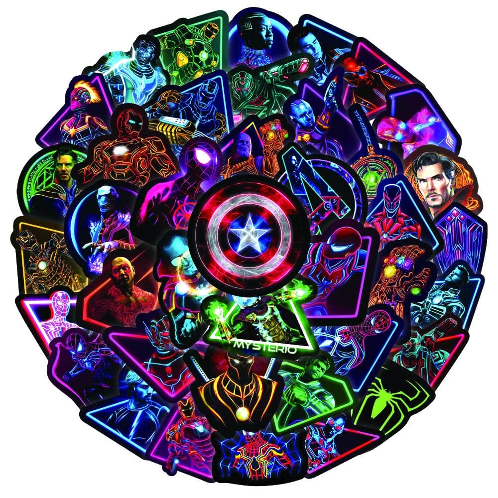 Anabiya (100) Pcs Avenger Neon Waterproof Stickers Pack for Fashion Laptop Decals Water Bottle Cars Motorcycle Bicycle Bumper Skateboard Luggage Phone Case DIY Decoration Logo Books (Design 6)