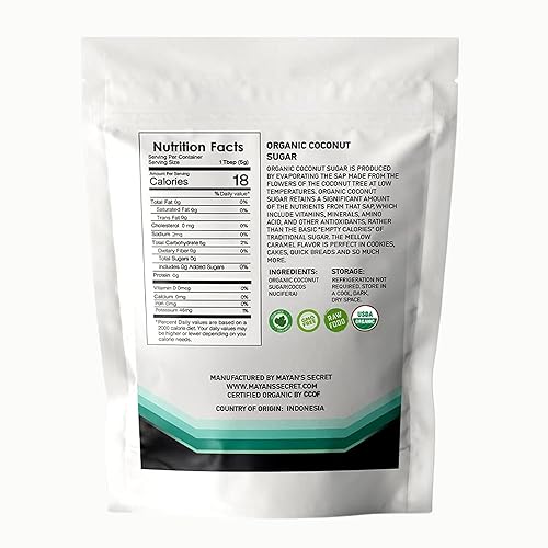 Miniatura 2 de Mayan's Secret 2 libras de azúcar de coco moreno con certificación USDA orgánica para hornear, bajo índice glucémico, sin refinar, minerales traza