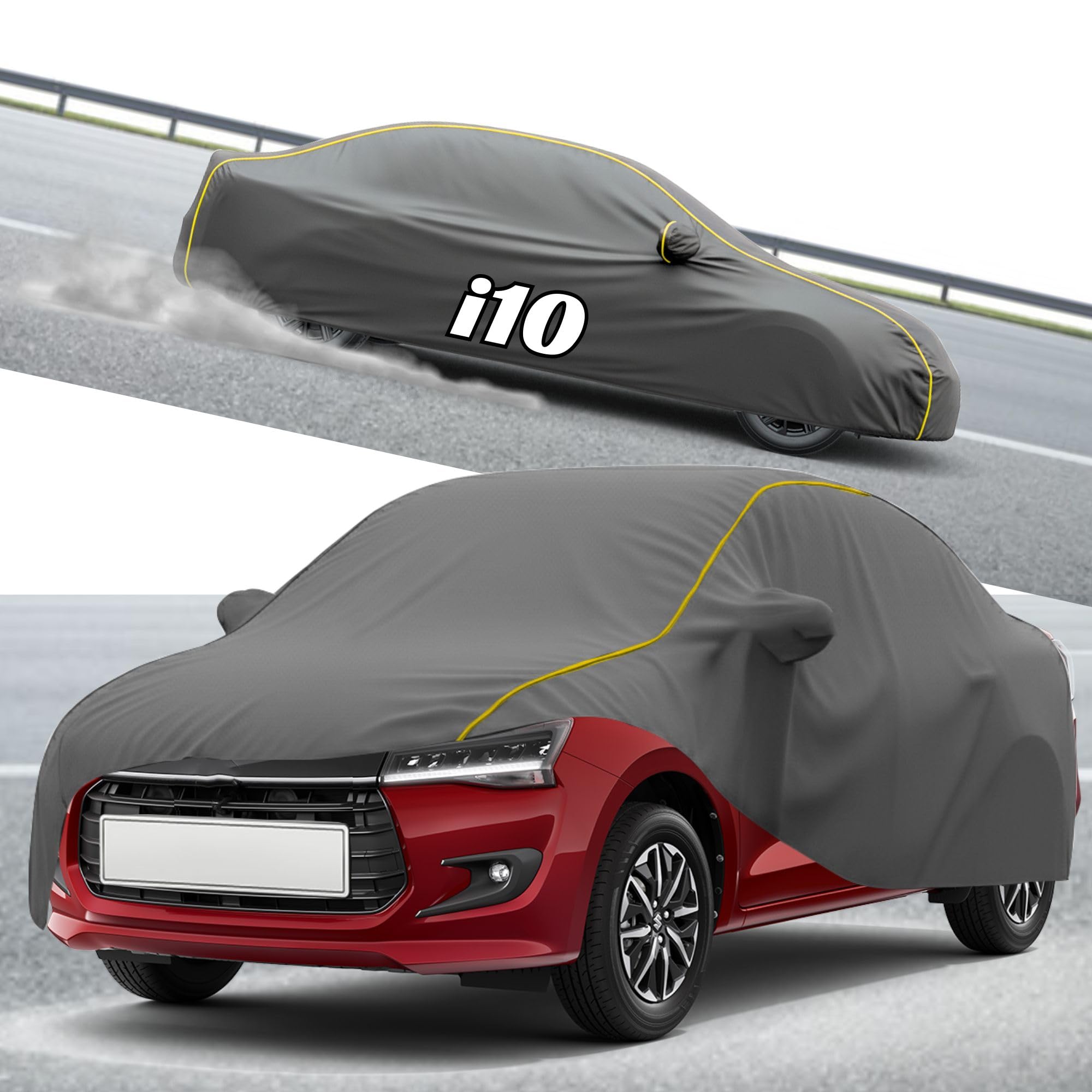 Kayme Premium 6 Layers Car Cover for Grand i10 Dustproof, Waterproof & UV Protection | All Weather Outdoor Full Body Cover | Sun, Rain, Dust, Snow & UV Resistant (Grey, Grand i10)