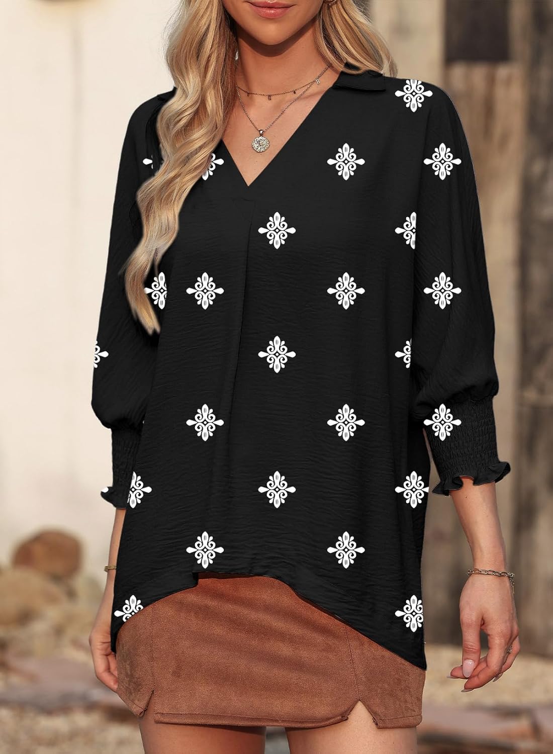 Dokotoo Women Blouses Dressy Casual V Neck 3/4 Length Sleeve Womens Tops Business Work Blouses Office Shirts - Image 4