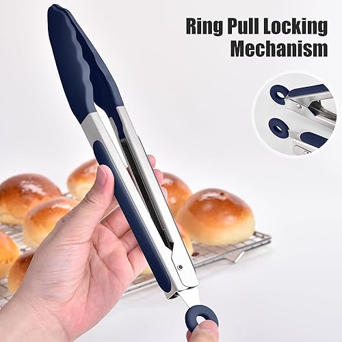 Miniatura 8 de Doosu Pinzas de cocina para cocinar juego de pinzas para alimentos resistentes al calor de 600 F con puntas de silicona antiarañazos, pinza de