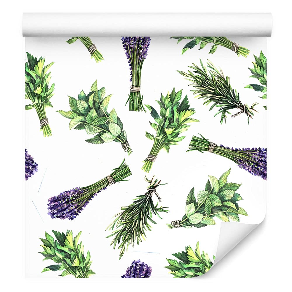 Muralo Tapeta 10 m, rolka flizeliny, kwiaty, lawendy, liście, natura, rośliny, łodygi, tapeta z włókniny, 1000 x 53 cm, tapeta ścienna, do salonu, sypialni, nowoczesna dekoracja ścienna