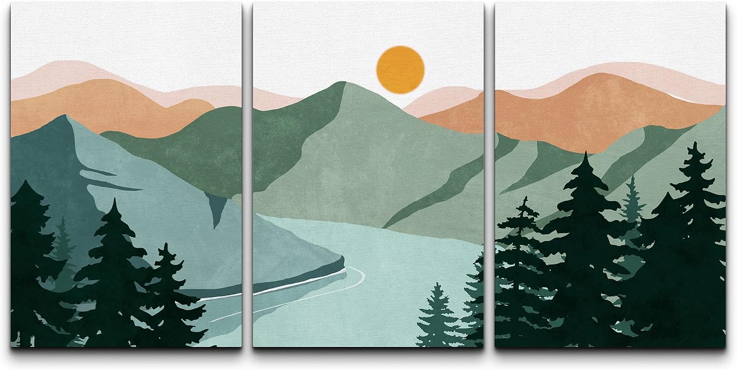 Amazon.com: wall26 Canvas Print Wall Art Set Pastel Green Mountain ...