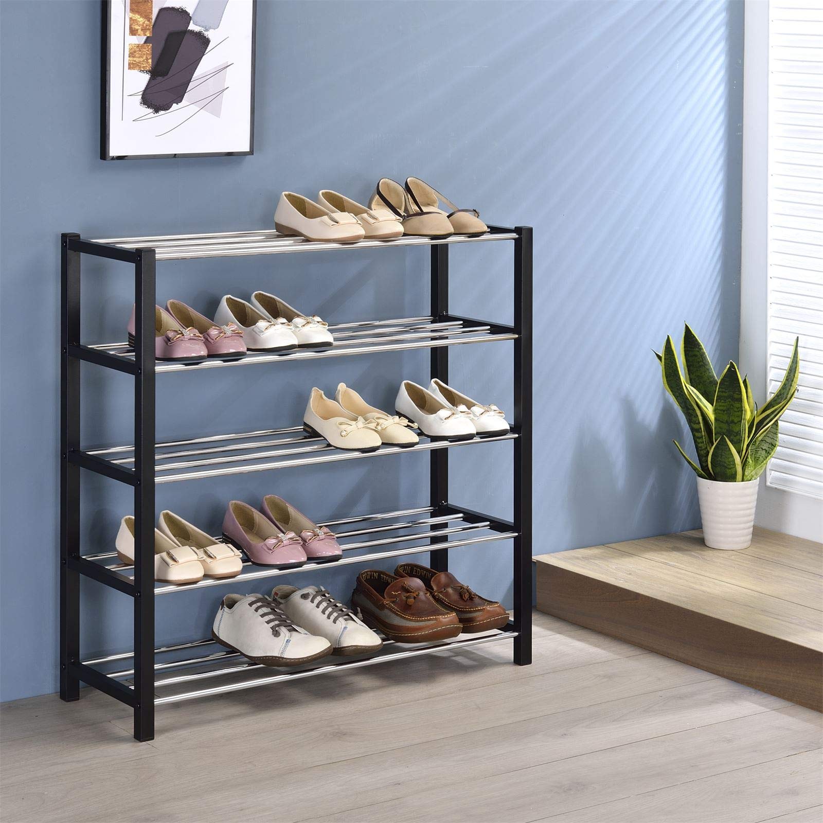 Idimex Schoenrek NAVAN Metaal Zwart, Stevige Schoene Met 5 Planken Ruimtebesparende Schoenenkast Ideaal Als Open Schoenenrek Schoenenstandaard Schoenenrekken   Afbeelding Afbeelding Boven 1104657883