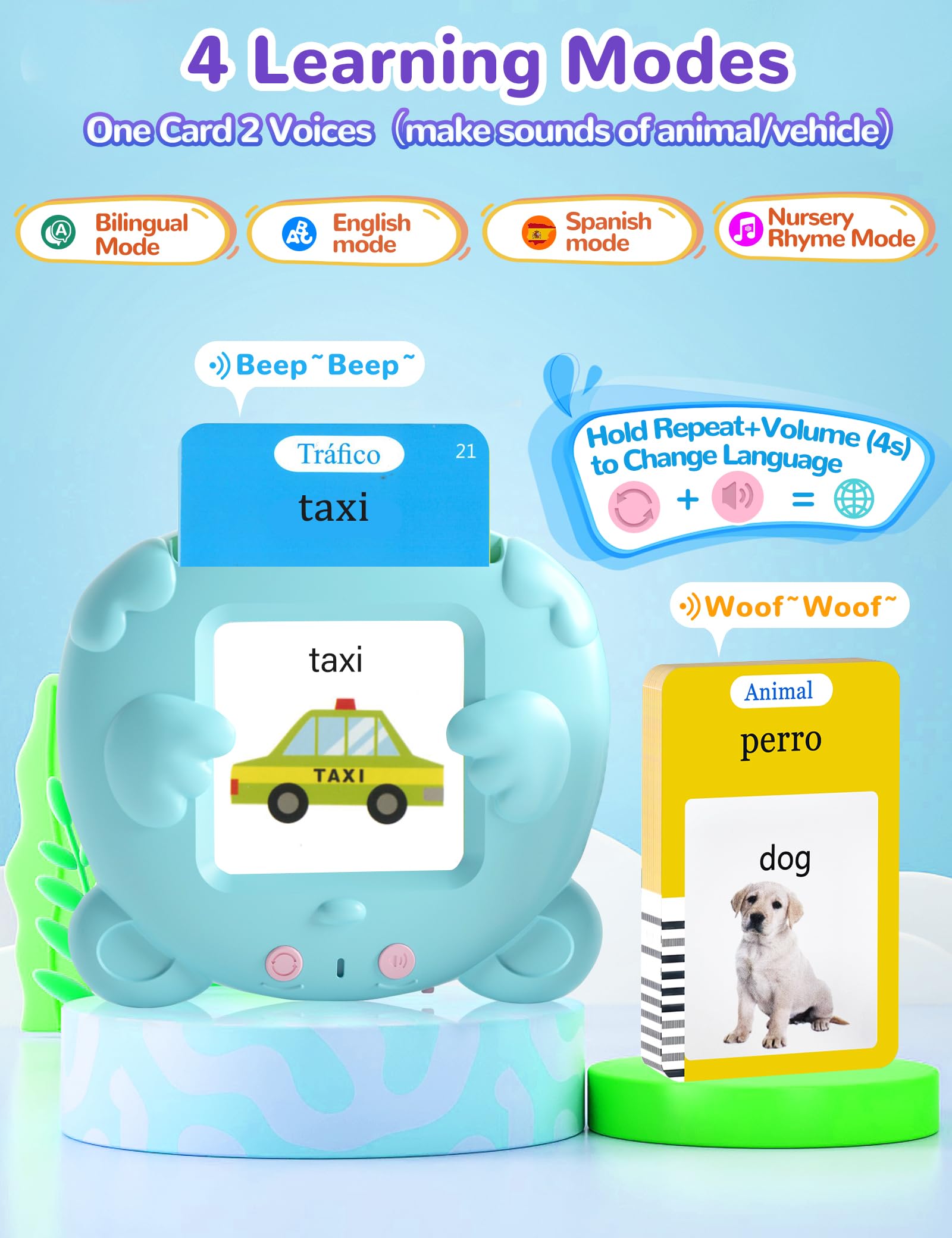Tarjetas didácticas parlantes en español e inglés para niños pequeños, 510 palabras visuales, juguetes de aprendizaje bilingüe para niños, juguetes de terapia del habla de bolsillo para autismo 2