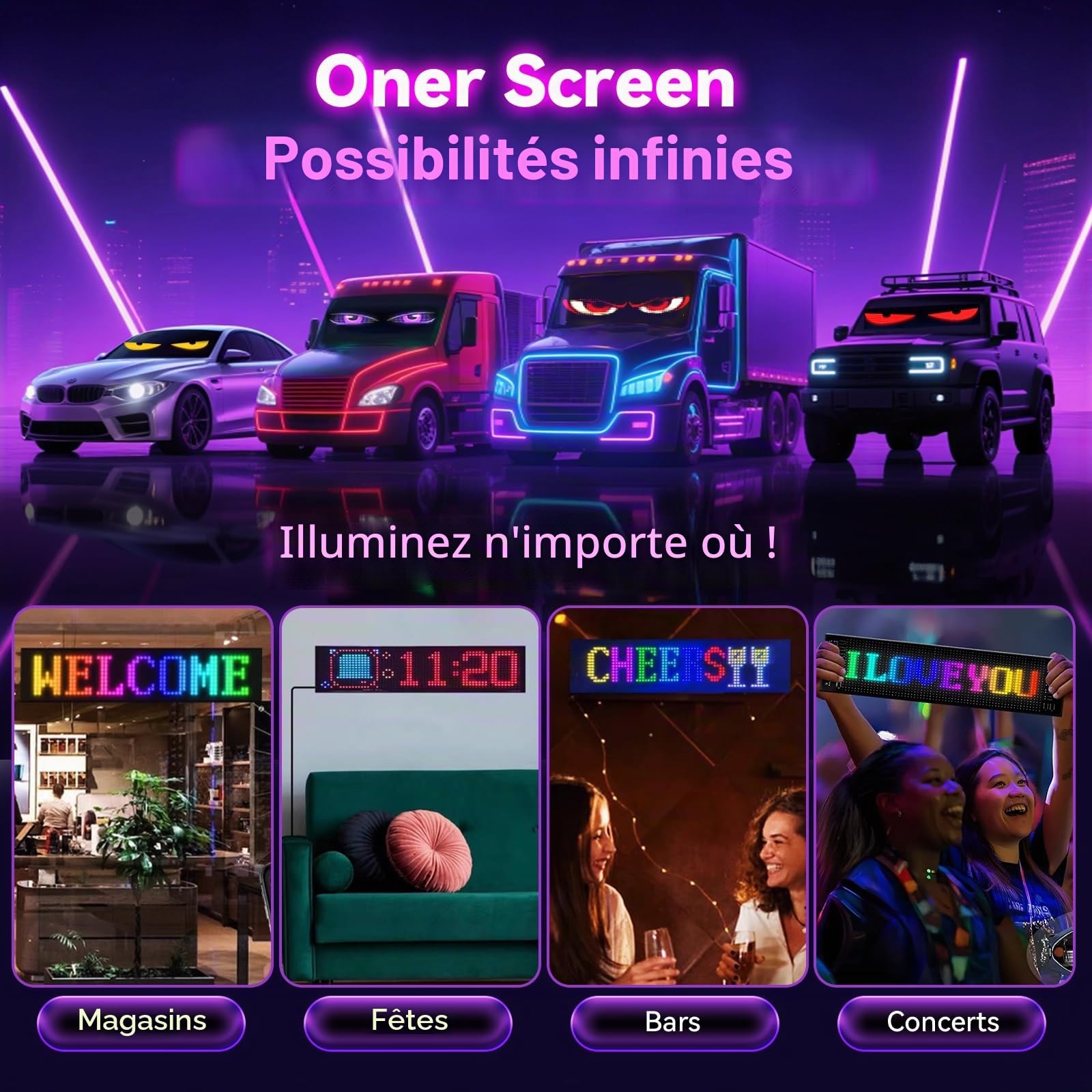 2er Devil Eyes Led Augen für lkw |12 * 59.5cm| Vollfarbig Programmierbar | APP Control | Flexible Anzeige Board LED Eyes for Trucks Car- DIY Vielseitig für Werbung, Graffiti, Text, Animation