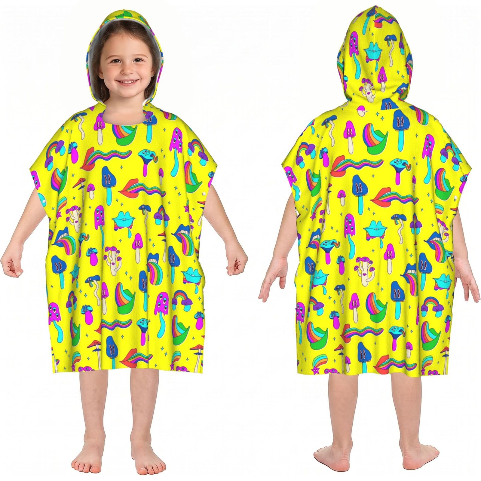 Noble Ren Hallucinogenic Hippie Mushrooms Hooded Kids Beach Towels Girls Boys Swimming Coverings Towels Bath Towels, Bathrobes, And Ponchos Absorb Water Quickly And Dry Well