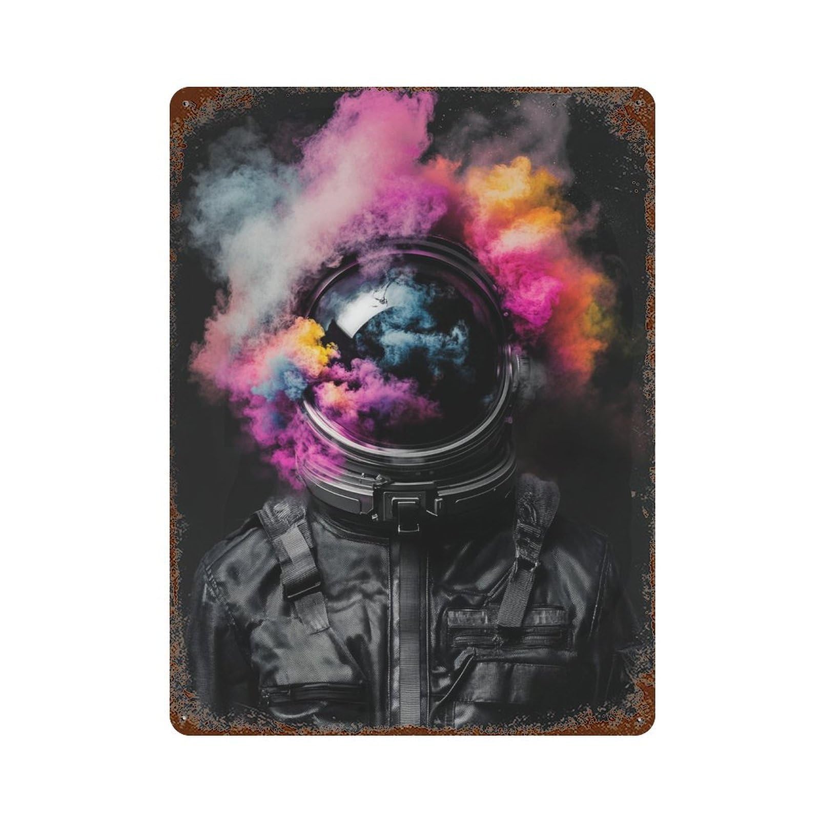 Colorful Astronaut Helmet -1 Decorative Tin Sign 15.7"x11.8", Farmhouse Wall Decor for Garage, Bar And Workshop Decor