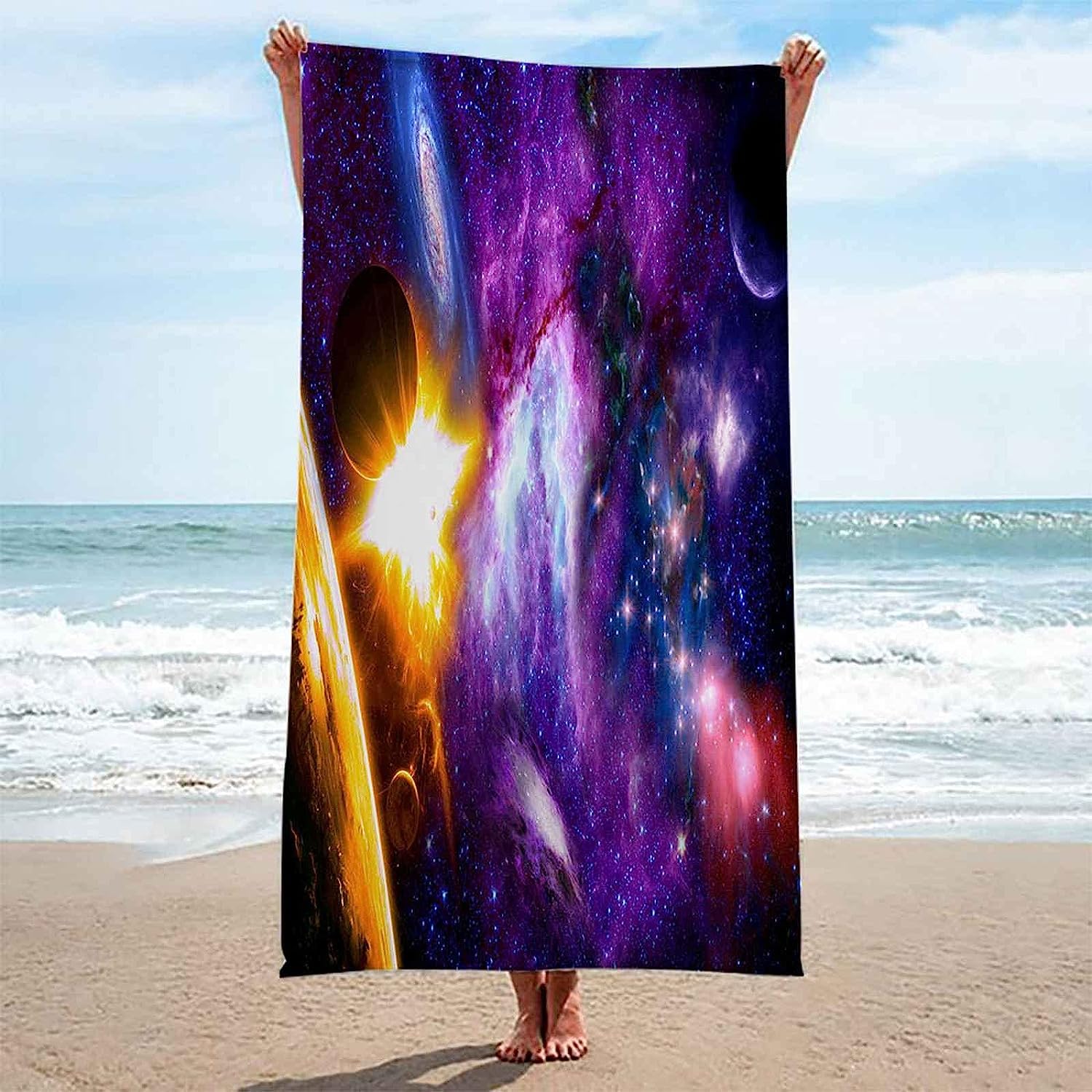 Telo Mare Grande, Microfibra Asciugamano Da Spiaggia, Teli Mare 150 X 200 Cm, Asciugatura Rapida Antisabbia Adulti Teli Mare Per Nuoto Campeggio 3D Telo Mare Universo Fantastico -8L1P/P2N