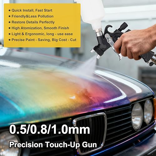 Miniatura 3 de Mini pistola de pulverización HVLP con boquillas de 0.50.80.039 in y taza de 125 cc, pistola de pintura automotriz, pistola pulverizadora de pintura