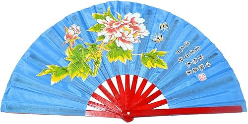 Chino Kung Fu Tai Chi Fan Arts Dance/Practice Performance Bamboo Plegable Fan Peony Flower Pattern (azul)
