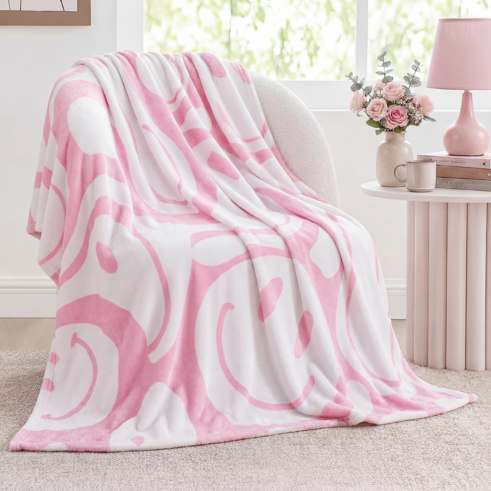 Couverture preppy rose flanelle douce finis les frissons hivernaux dans votre salon