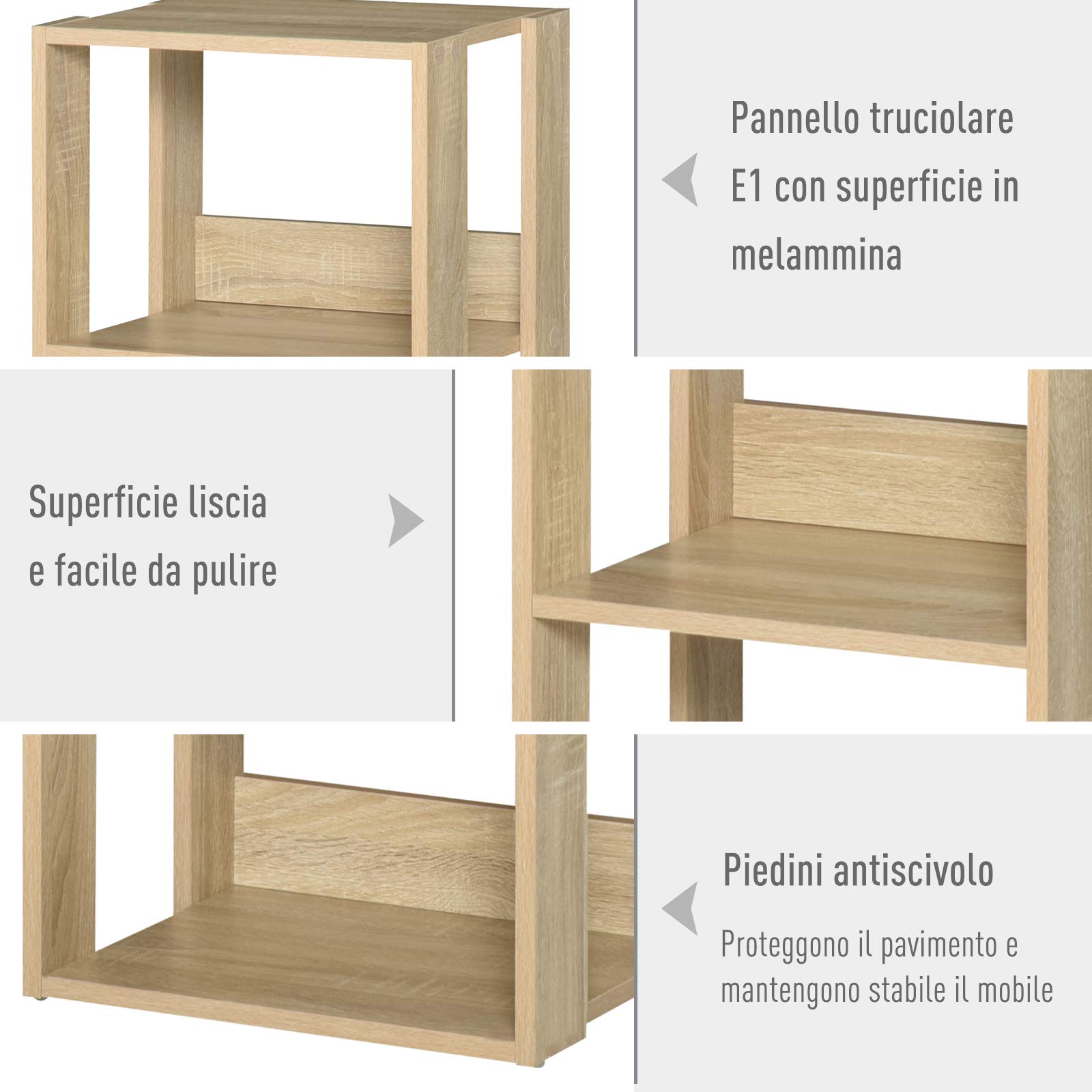 HOMCOM Libreria Scaffale in Legno a Parete con 3 Ripiani, Antiribaltamento, Piedini Antiscivolo, 40x29.2x87.9cm