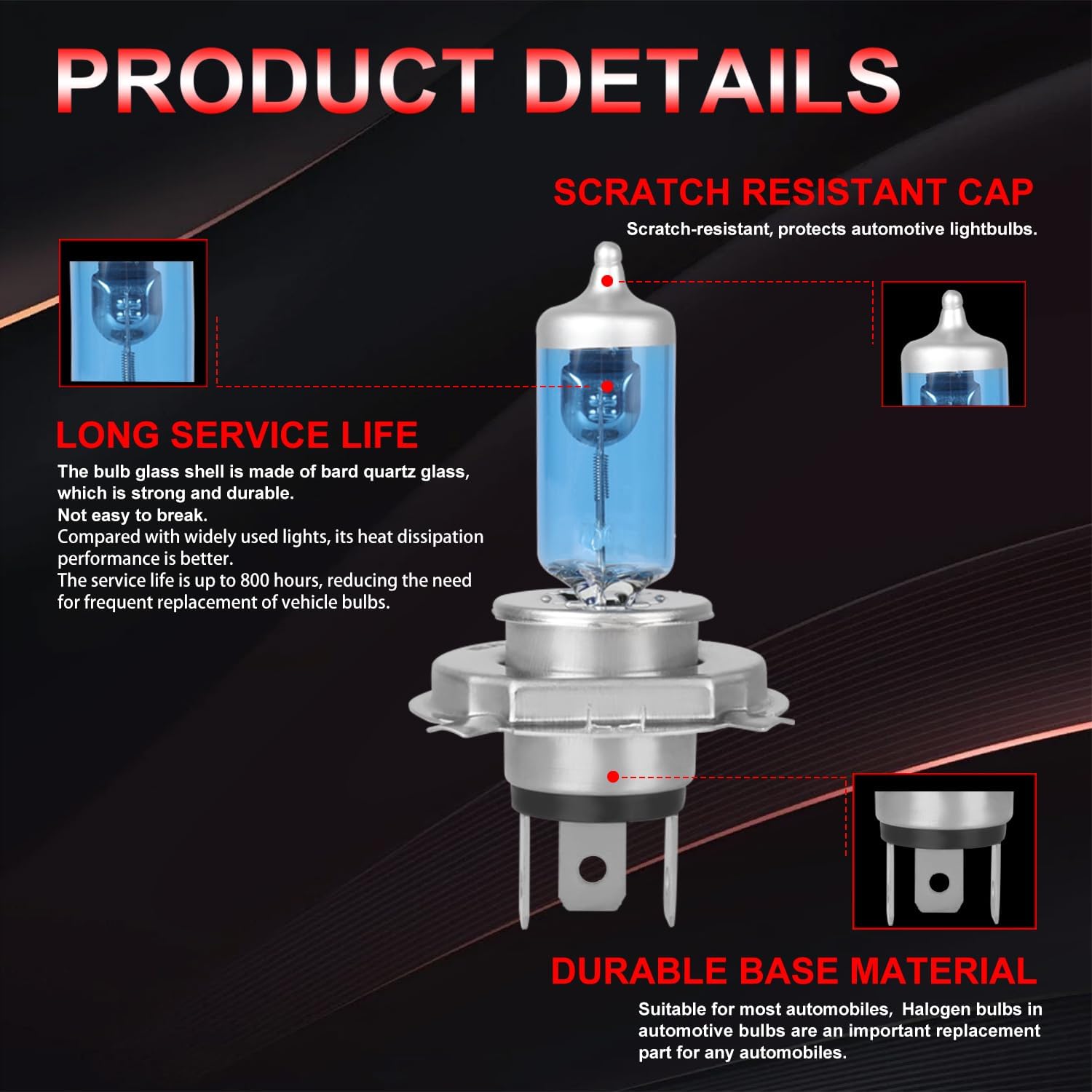 Fit for 1992-2003 Honda Civic, 9003/H4 High Low Beam Halogen Headlight Bulb,100W Super Bright, 4200K White,Plug and Play,2 Pack