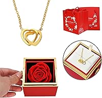Vista 1 de TINGKU Eternal Real Rose Gift Box for Women, Preserved Rose with Customized Engraved Name Heart Necklace, Personalized Forever Flowers for Her Wife