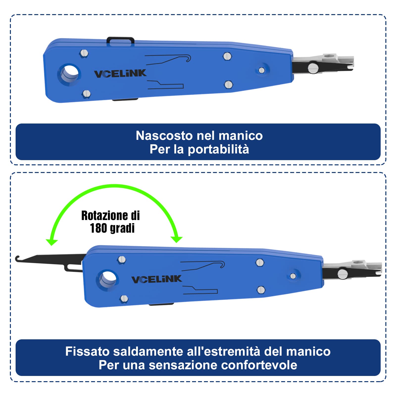VCELINK Punch Down Attrezzo per Prese di Rete, Pinza Crimpatrice di Impatto con Tagliafili, Blu