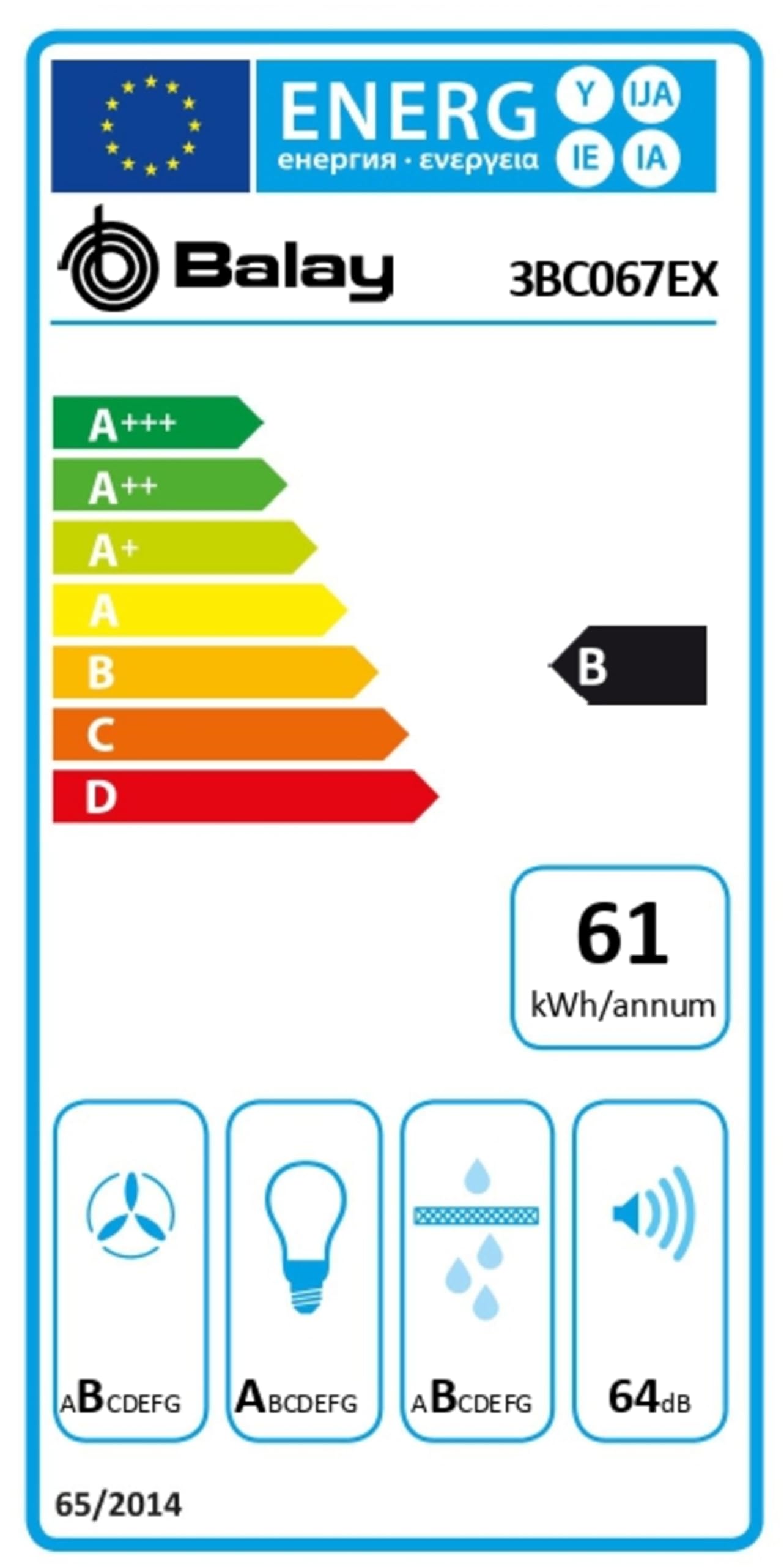 Balay - Campana Decorativa de Pared, Iluminación LED, 60 cm, 4 Potencias, Acero Inoxidable, 3BC067EX