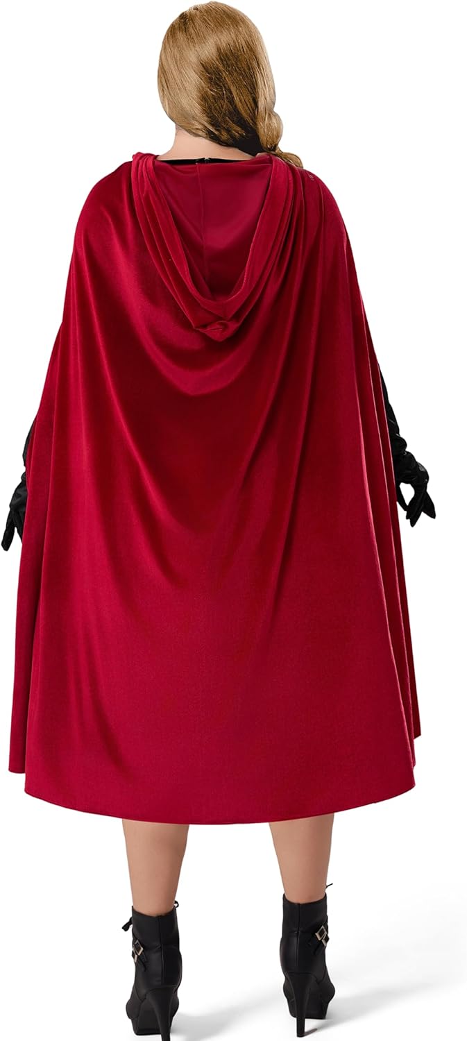 SIZE 3XL Spooktacular Creations Women Little Red Riding Hood Costume, Halloween Hooded Cloak Adult Cape Dress for Fairy Cosplay Party
