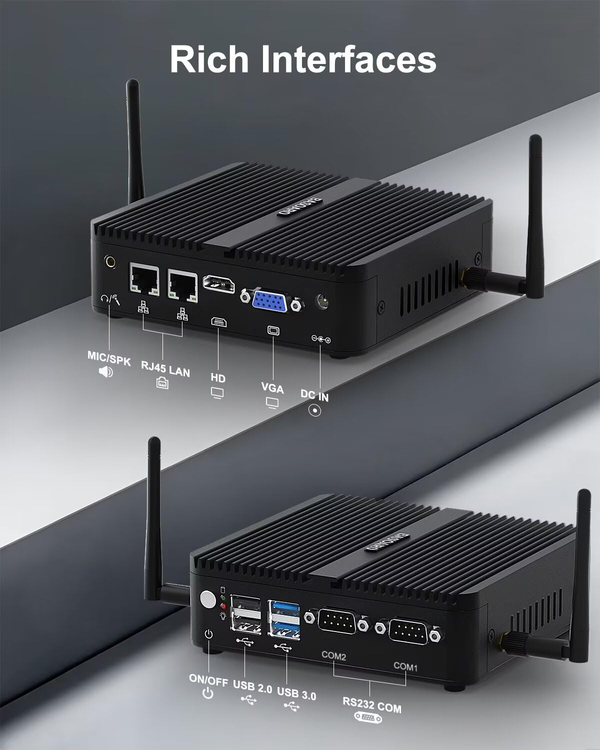 VANISORA Fanless Mini PC N100 - Industrial Computer With 8GB RAM 128GB SSD, Dual 4K Display